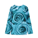 Turquoise Rose Flower Print Long Sleeve Short Coat