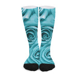 Turquoise Rose Flower Print Long Socks
