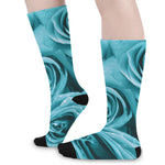 Turquoise Rose Flower Print Long Socks