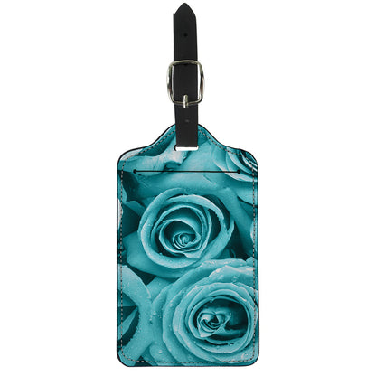 Turquoise Rose Flower Print Luggage Tag