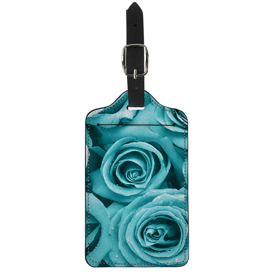 Turquoise Rose Flower Print Luggage Tag