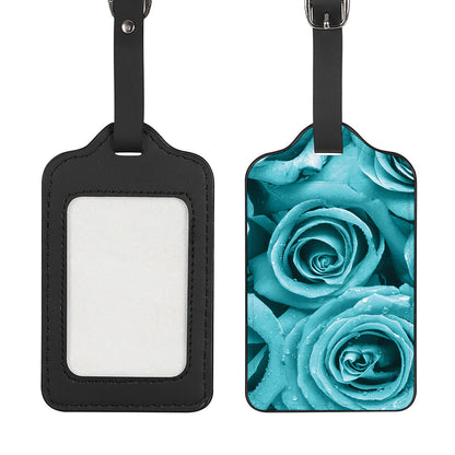 Turquoise Rose Flower Print Luggage Tag