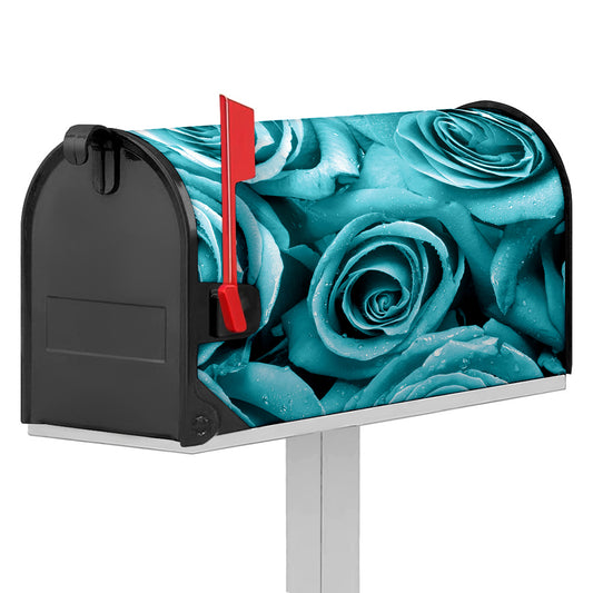 Turquoise Rose Flower Print Mailbox Cover