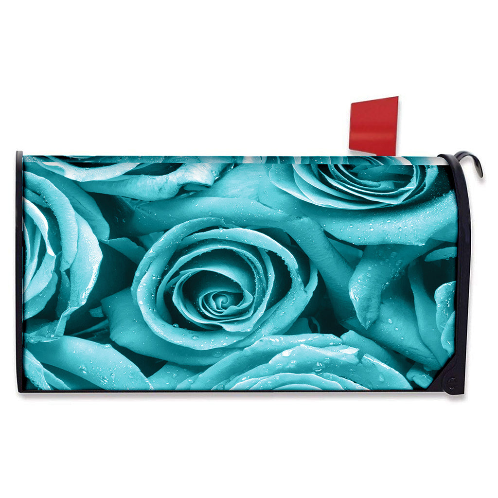 Turquoise Rose Flower Print Mailbox Cover