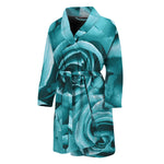 Turquoise Rose Flower Print Men's Bathrobe