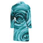 Turquoise Rose Flower Print Men's Bathrobe