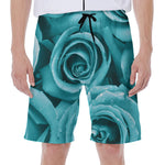 Turquoise Rose Flower Print Men's Beach Shorts