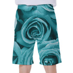 Turquoise Rose Flower Print Men's Beach Shorts