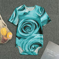 Turquoise Rose Flower Print Men's Bodysuit