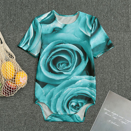 Turquoise Rose Flower Print Men's Bodysuit
