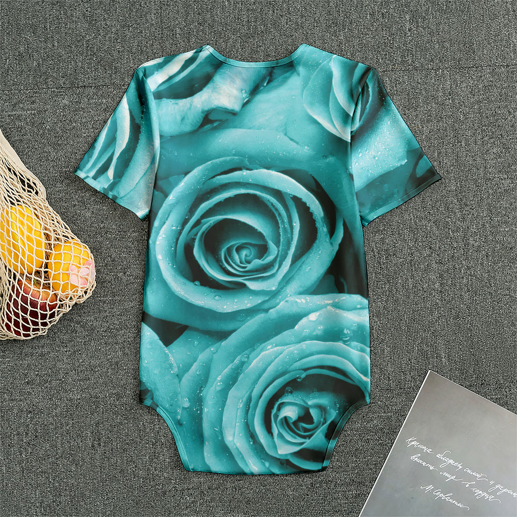 Turquoise Rose Flower Print Men's Bodysuit