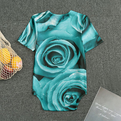 Turquoise Rose Flower Print Men's Bodysuit