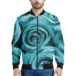 Turquoise Rose Flower Print Men's Bomber Jacket