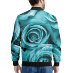 Turquoise Rose Flower Print Men's Bomber Jacket