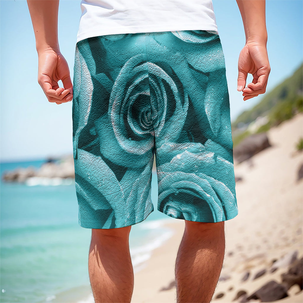Turquoise Rose Flower Print Men's Cargo Shorts