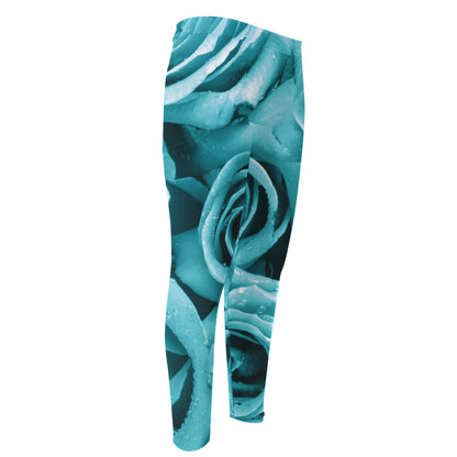 Turquoise Rose Flower Print Men's Compression Pants