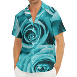 Turquoise Rose Flower Print Men's Deep V-Neck Shirt