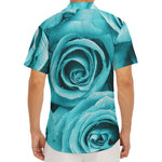 Turquoise Rose Flower Print Men's Deep V-Neck Shirt
