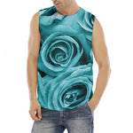 Turquoise Rose Flower Print Men's Fitness Tank Top