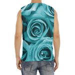 Turquoise Rose Flower Print Men's Fitness Tank Top