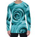 Turquoise Rose Flower Print Men's Long Sleeve T-Shirt