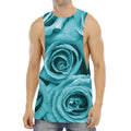 Turquoise Rose Flower Print Men's Muscle Tank Top
