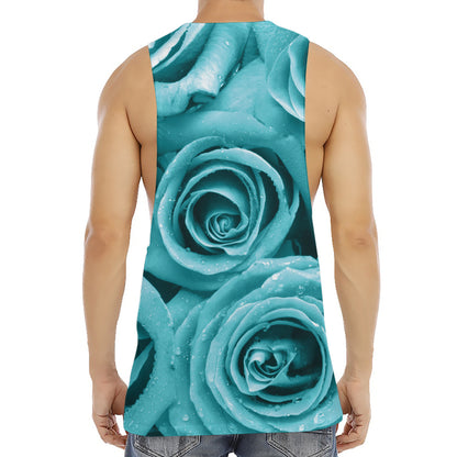 Turquoise Rose Flower Print Men's Muscle Tank Top