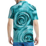 Turquoise Rose Flower Print Men's Polo Shirt