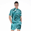 Turquoise Rose Flower Print Men's Romper