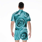 Turquoise Rose Flower Print Men's Rompers