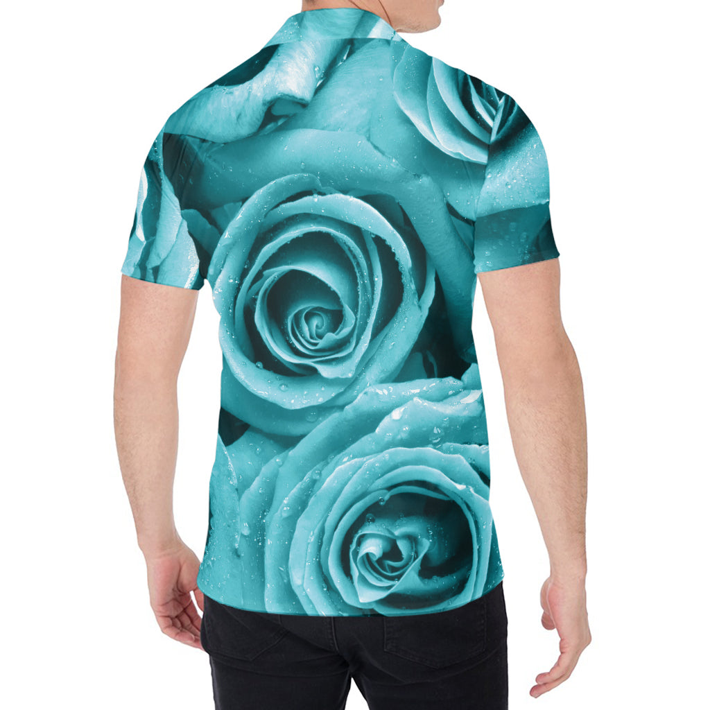 Turquoise Rose Flower Print Men's Shirt