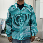 Turquoise Rose Flower Print Men's Shirt Jacket