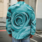 Turquoise Rose Flower Print Men's Shirt Jacket