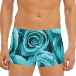 Turquoise Rose Flower Print Men's Short Boxer Briefs