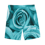 Turquoise Rose Flower Print Men's Sports Shorts