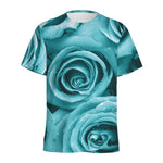 Turquoise Rose Flower Print Men's Sports T-Shirt