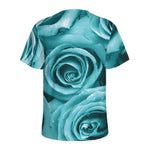 Turquoise Rose Flower Print Men's Sports T-Shirt