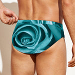 Turquoise Rose Flower Print Men's Swim Briefs