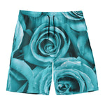 Turquoise Rose Flower Print Men's Swim Trunks