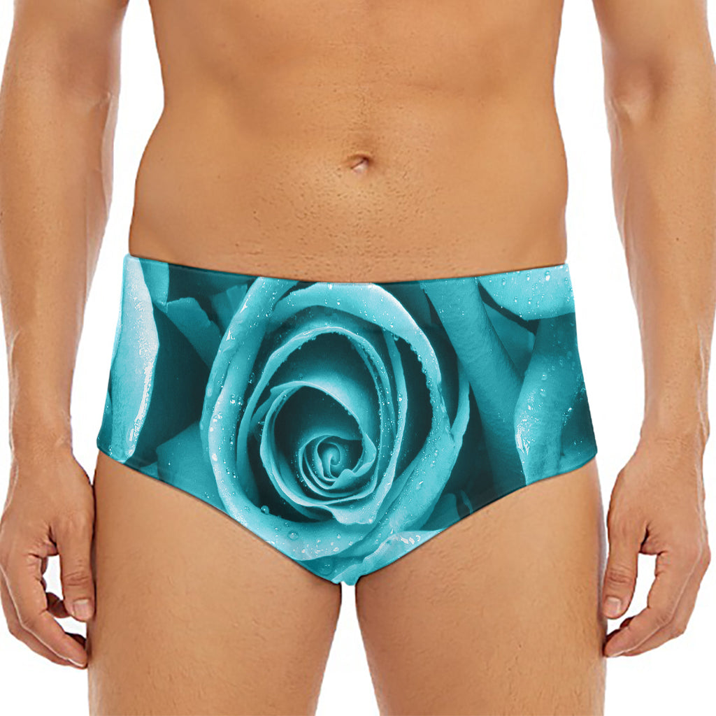 Turquoise Rose Flower Print Men's Triangle Swim Briefs