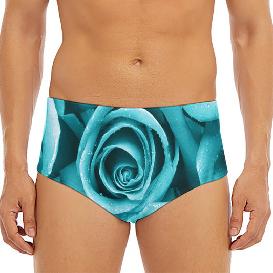 Turquoise Rose Flower Print Men's Triangle Swim Briefs