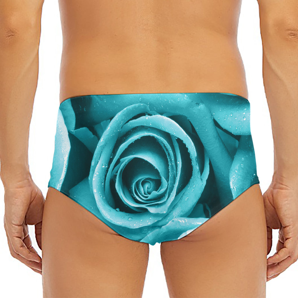 Turquoise Rose Flower Print Men's Triangle Swim Briefs