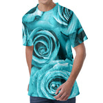 Turquoise Rose Flower Print Men's Velvet T-Shirt