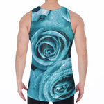 Turquoise Rose Flower Print Men's Velvet Tank Top