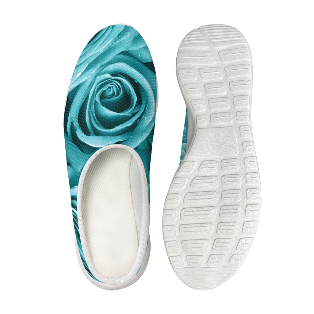 Turquoise Rose Flower Print Mesh Casual Shoes
