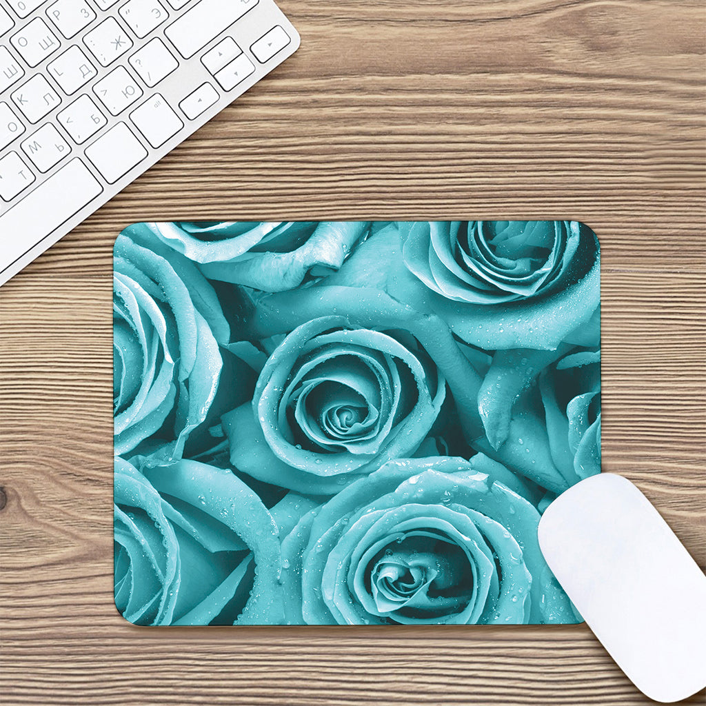 Turquoise Rose Flower Print Mouse Pad