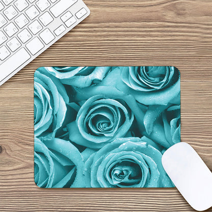 Turquoise Rose Flower Print Mouse Pad