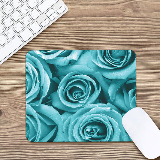 Turquoise Rose Flower Print Mouse Pad