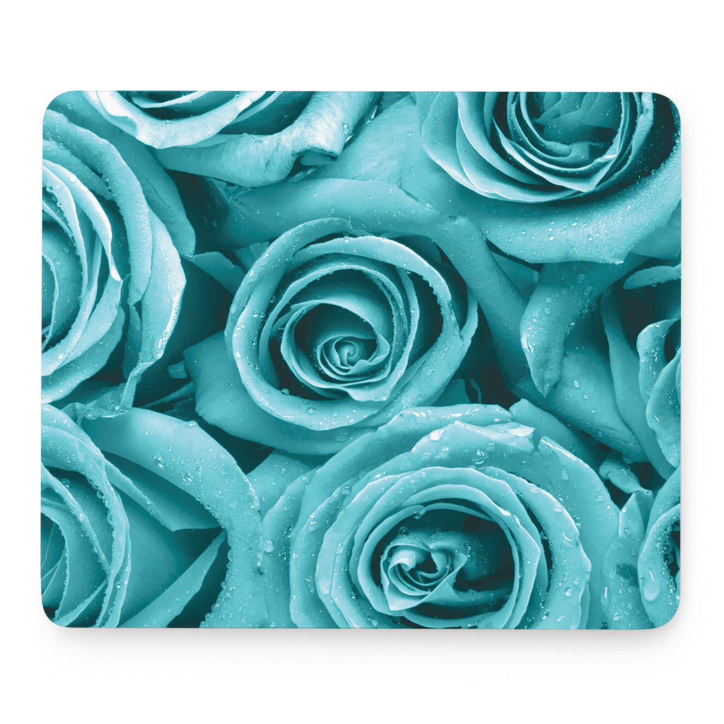 Turquoise Rose Flower Print Mouse Pad