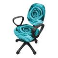Turquoise Rose Flower Print Office Chair Cover